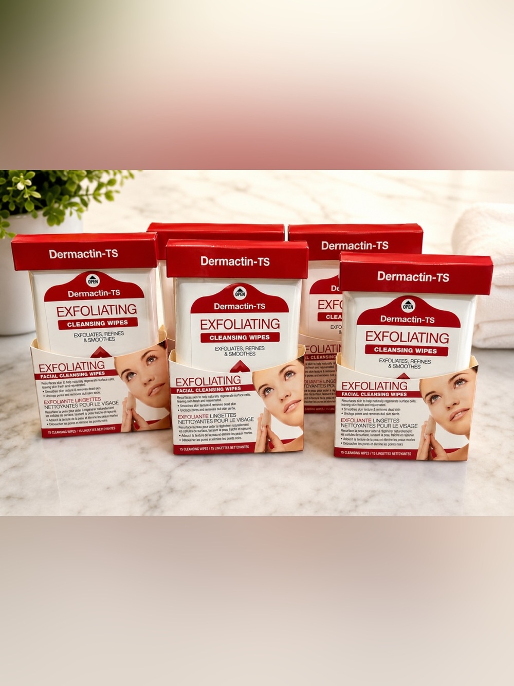 5 packs of Exfoliating Facial Cleansing Wipes – Red